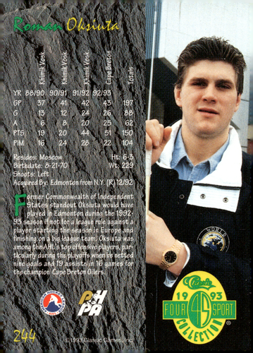 1993-94 Classic Roman Oksiuta #11 Oilers - Picture 2 of 2