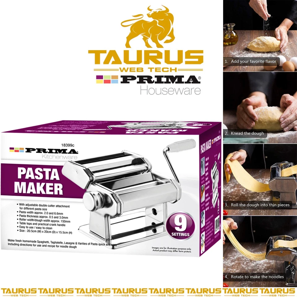 9x Settings PASTA MAKER S/S Kitchen Tool Spaghetti Roller Lasagne Cutter Machine - Image 3 of 4