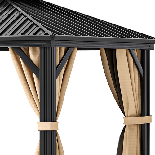 12x10 ft Outdoor Gazebo Hardtop Double Roof Galvanized Steel Curtains Waterproof - Picture 8 of 11