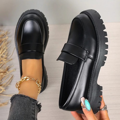 Mocassini donna scarpe singole donna scarpe spesse in pelle pu - Foto 11 di 16