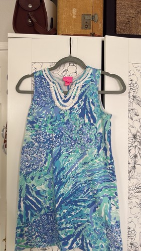Lilly Pulitzer Girls Blue Floral Sleeveless Dress Sz 14 Pre Owned - Picture 2 of 6