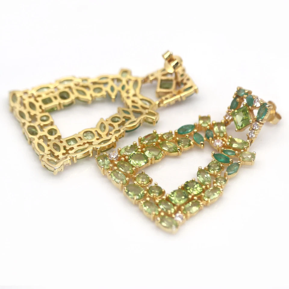 Unheated Green Peridot, Emerald & Cubic Zirconia Earrings 925 Sterling Silver - Image 2 of 4