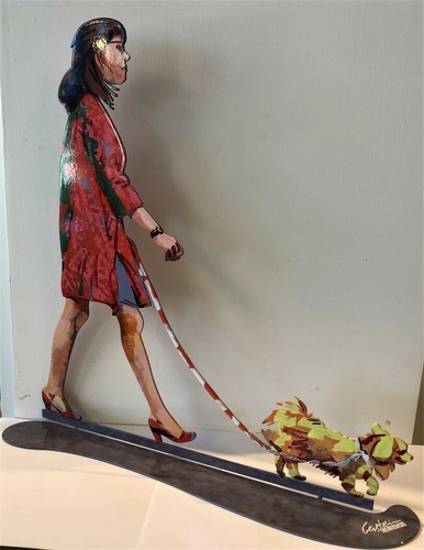 Pop art Metal " Dog Walker  " sculpture by DAVID GERSTEIN - Imagen 7 de 9