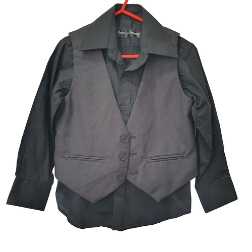 Boys Shirt Long Sleeve and Vest Set Black Size 4 American Exchange Bardot Junior - Picture 8 of 24