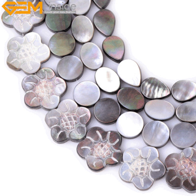 Assorted Shapes Natural Rainbow Luster Black Lip Shell Beads Jewelry Making 15''
