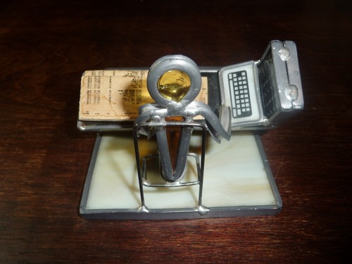 Vintage Carl Goeller Buntglas Visitenkarten Halter - Auftragseingang Sachbearbeiter! - Bild 3 von 6