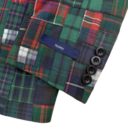 38 R Hickey Freeman Multi Color Canvas Cotton Patchwork Madras Blazer Made USA - Picture 12 of 13