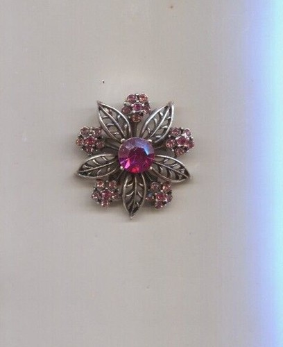 HOBE pink silver flower brooch pin - Picture 1 of 2