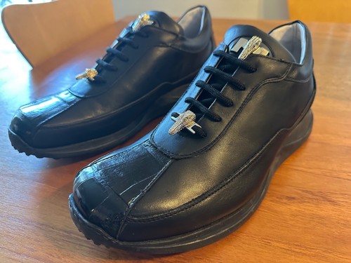 Nuevas ZAPATILLAS MAURI Negro Cocodrilo y Cuero Talla-9 M #8925/1 459 Hechas en Italia - Imagen 9 de 19