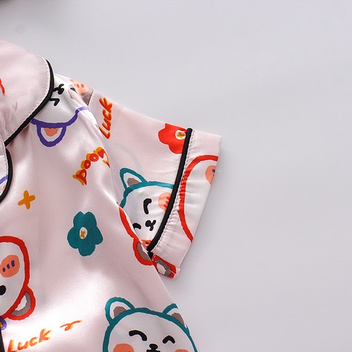 Juego de 2 piezas de pijama satinado lindo estampado de dibujos animados con pantalones cortos - Imagen 108 de 246
