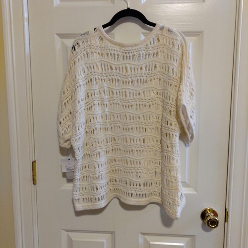 NEW Liz Claiborne Women's Ivory Cotton Pullover Short Sleeve Sweater Size XL - Picture 9 of 9