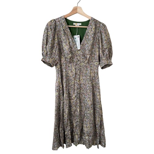 Boden Paisley Vneck Puff Sleeve Midi Tea Dress Multicolor 6 Long Cottagecore NWT