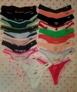 Victoria Secret PINK Panty Thong Black *white Isle Size Large NWT