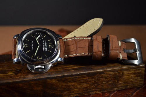 CORREA RELOJ GENUINA PIEL ALIGATOR ANOBUCADA MARRON TOBACO APTA PANERAI MA STRAP - Imagen 11 de 12