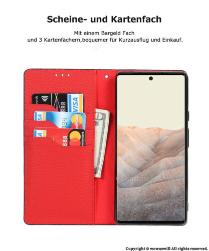 Echt Leder Booktsyle Klapphülle Ständer Magnet Flip Cover Wallet Case für Google - Bild 4 von 17