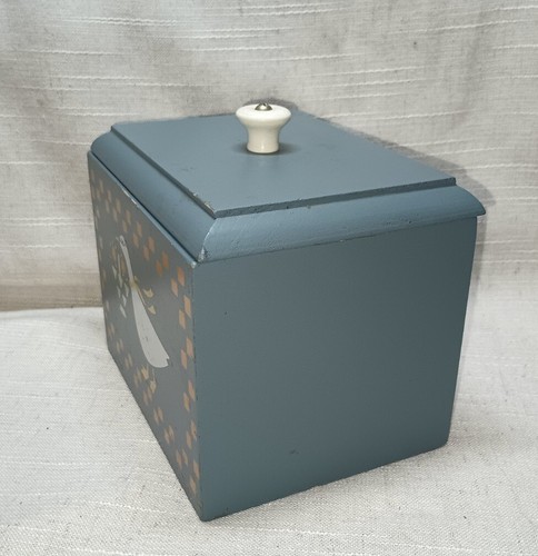 Vintage 80's Wooden Recipe Blue Box w/ Lid Country Goose 6" x 4.5" - Picture 2 of 5