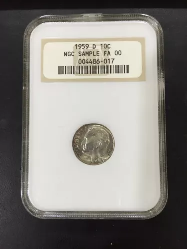 1959 D 10C Ten Cent NGC Sample FA 00 Roosevelt Silver Dime Fatty Holder