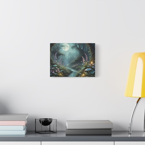 Enchanted Moonlit Forest Canvas – CottageCore Fairy Garden Night Wall Art Print - Picture 12 of 17