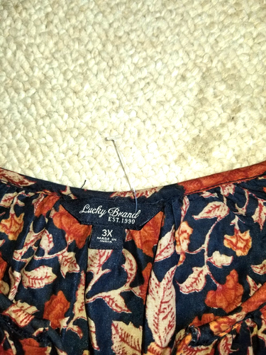 NWOT Womens Top-LUCKY BRAND-navy/orange/beige floral tunic BOHO peasant-3X - Picture 4 of 4