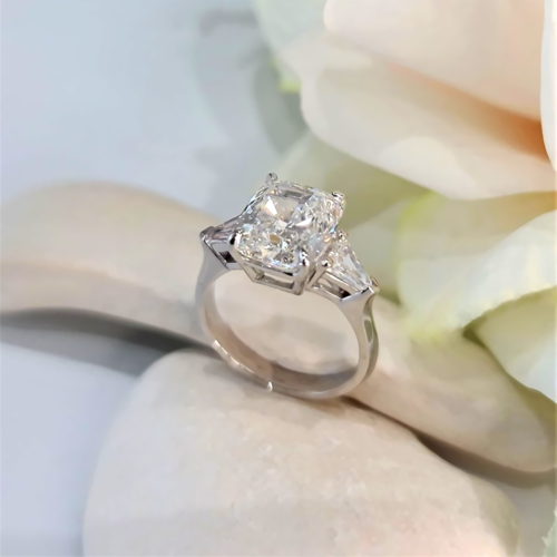 18k White Gold Weddings Ring Radiant Cut Diamond Lab Grown 3.40 Carat IGI Size 6 - Picture 8 of 17