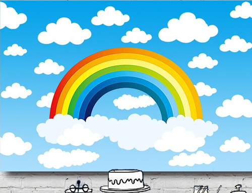 RAINBOW CLOUDS COLOUR PERSONALISED BIRTHDAY PARTY BANNER BACKDROP DECORATION - Picture 1 of 4