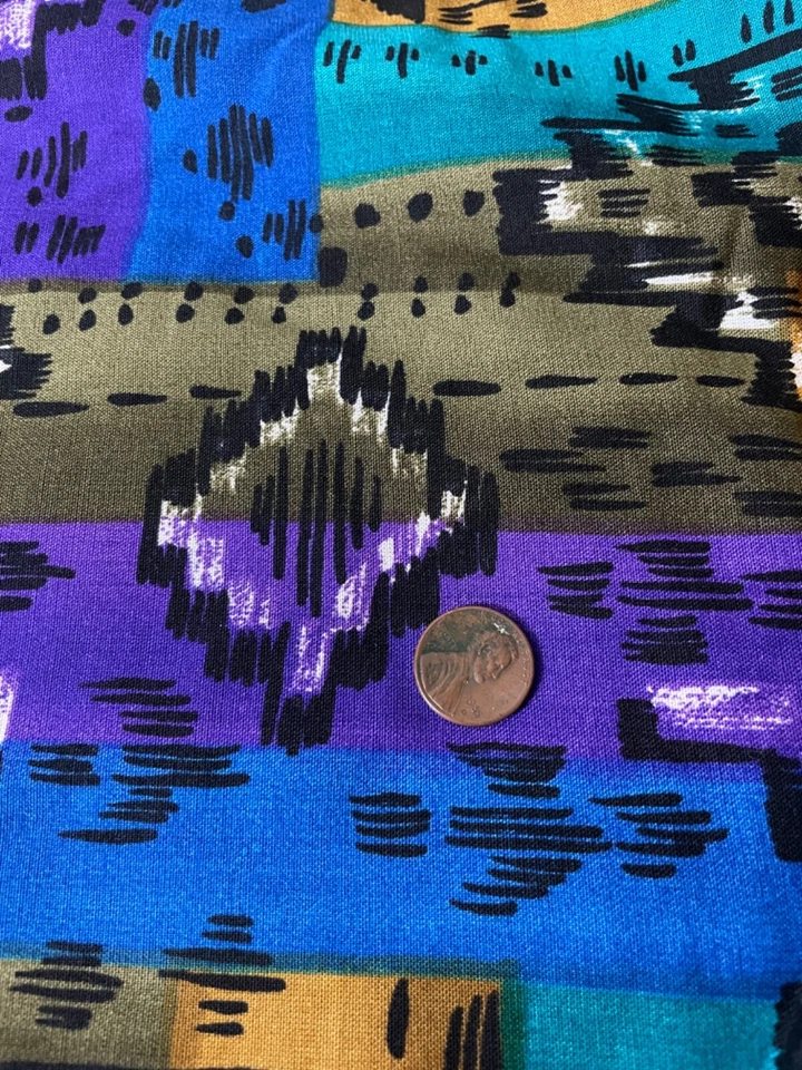 Fabric Lot 6 yds 18 Ins 58 W Aztec Purple Blue Brown Challis Print Apparel - Image 4 of 4