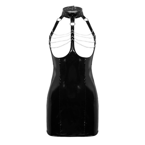 Plus Size Women's Faux Leather Zipper Clubwear Ruffle Skirt Bodycon Mini Dress - Picture 22 of 24