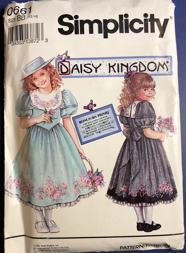 1990's Daisy Kingdom Pattern Simplicity 0661 Size BB (12-14) Girls Dress Pattern - Picture 1 of 2