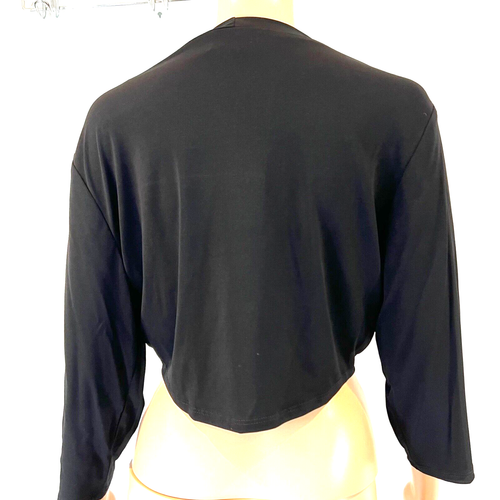 Connected Black Shrug Cropped Tie Top XL 3/4 Sleeves Polyester Jersey. stretchy - Picture 2 of 7