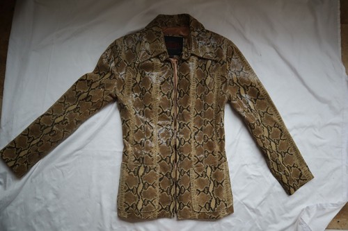 Vintage braune & schwarze Python Lederoptik Lammfell OSCAR Leopold Jacke Medium