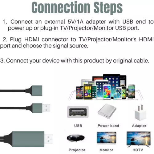 1080P HDMI Mirroring Cable Phone to TV HDTV Adapter Cord for iPhone iPad Android - Picture 9 of 10