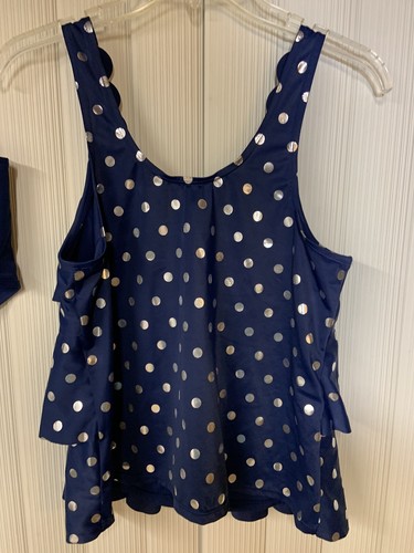 3-teiliger Badeanzug, Tank-Stil und Neckholder BH-Top, Größe 12, blau gepunktet, Rüschen - Bild 5 von 8