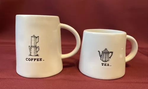 RAE DUNN Coffee Pot & Tea Pot Mugs Typewriter Font Artisan Collection by Magenta