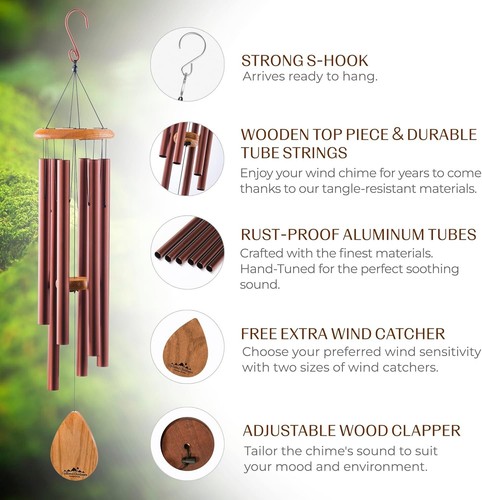 Hand-Tuned E-Major Wind Chime - 38" Heavy-Duty Chimes for Premium Outdoor Decor - Picture 9 of 10