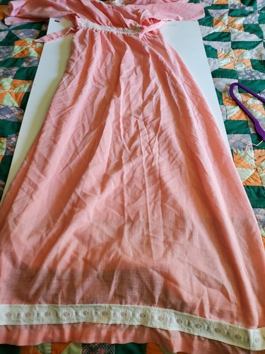 Abito Prarie vintage rosa anni 70 Saks Fifth Avenue piccolo 28" vita maxi - Foto 6 di 6
