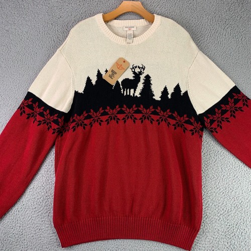 Dockers Sweater Mens XL Red Fair Isle Nordic Nature Deer Hunting CottageCore - Picture 2 of 10