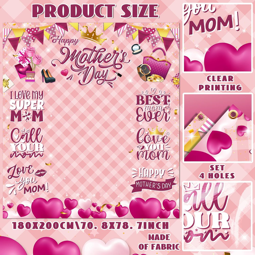 Mothers Day Backdrops for Photography,Happy Mothers Day Photo Backdrop Pink Moth - Picture 4 of 6
