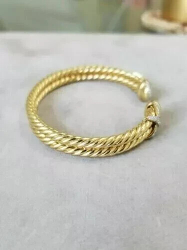 2CT Round Cut Lab Created Diamond Cuff Chatelaine Bangle 14k Yellow Gold Plated - Picture 2 of 4