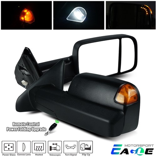 For 2009-2018 Dodge Ram Power Folded Telescopic Amber Signal Towing Mirrors