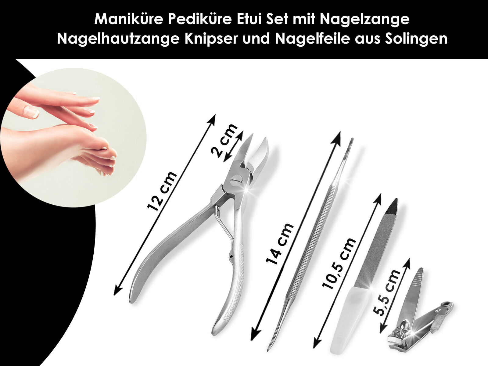 Maniküre Pediküre Etui Set Nagelzange Nagelhautzange Knipser Solingen Feile