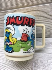 Vintage SMURF Mug Cup 1980 Plastic Smurfette  Smurf Cartoon Deka