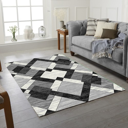 GRAU SCHWARZ MODERN DESIGN TEPPICH WEICH GROSS WOHNZIMMER BODEN SCHLAFZIMMER TEPPICH TEPPICHE - Bild 3 von 17