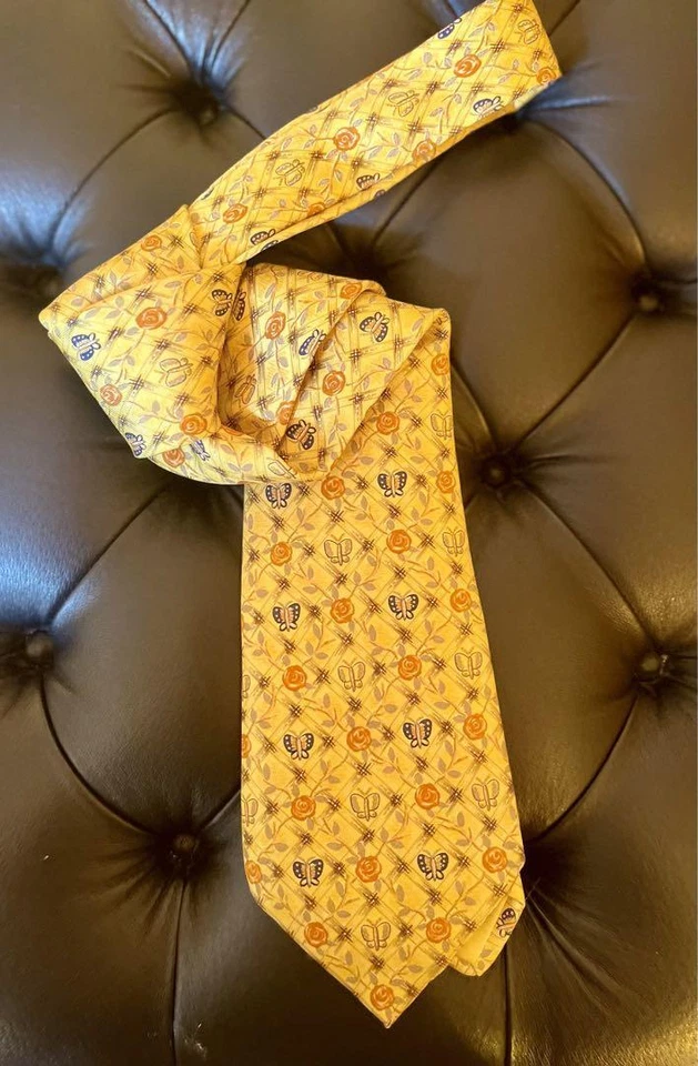 HERMÈS желтый галстук - мужчин роза бабочка логотип Франции галстуки только 112820 - Изображение 2 из 3
