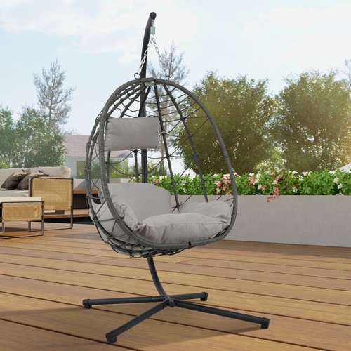 2 Person Rattan Egg Hanging Chair Patio Outdoor Indoor Wicker Swing with Stand - Picture 55 of 89