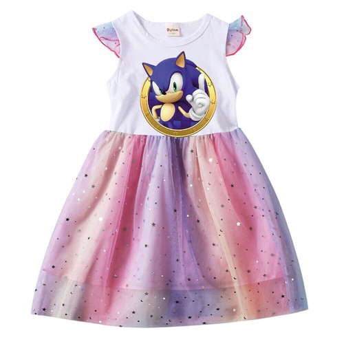 Kids Girls Cartoon characters Rainbow Mesh Dress Princess T-Shirt Tutu Dress UK - Picture 20 of 38