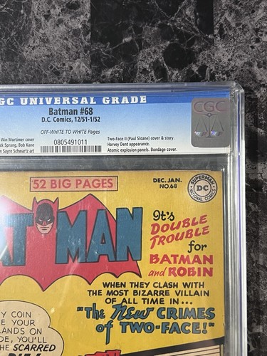 Batman #68 CGC 6.0 Off White-WHITE PAGES 1952 DC Comics Bob Kane Two Face - Bild 3 von 10