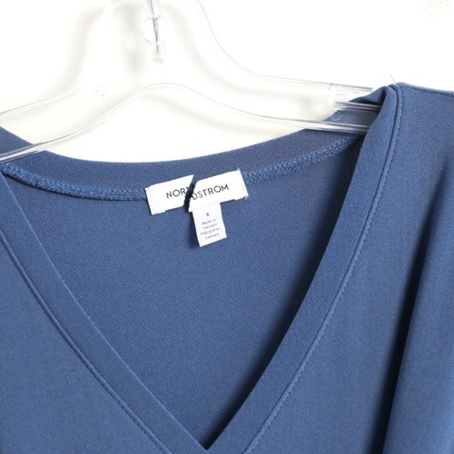 NWOT Nordstrom midi muted blue drawstring dress V-neck stretch loose fit comfy S - 第 3/7 張圖片