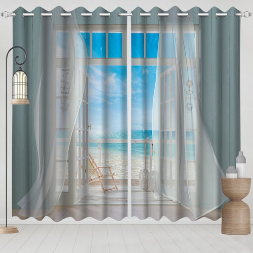 Ocean Beach Paisaje Natural 3D Blackout Cortina 2 Paneles Cortinas Ventana - Imagen 18 de 62