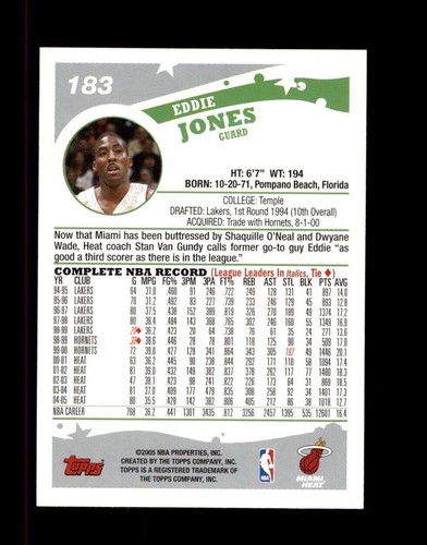 2005-06 Topps 1st Edition SET BREAK #183 Eddie Jones - Imagen 2 de 2