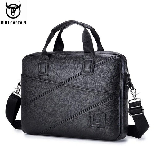 BULLCAPTAIN Men laptop Leather Shoulder Messenger Crossbody bag briefcase - Picture 8 of 9